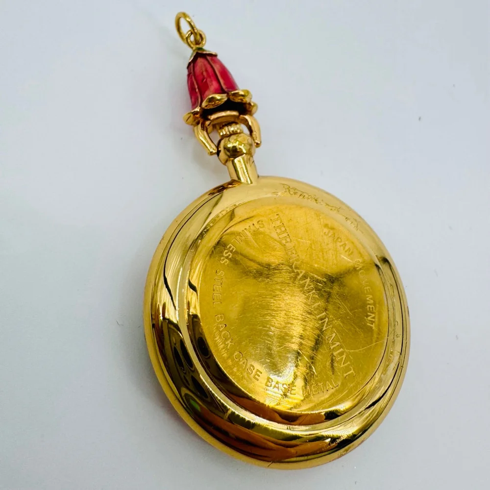 The Franklin Mint Gold & Pink Floral Pendant Hummingbird Watch